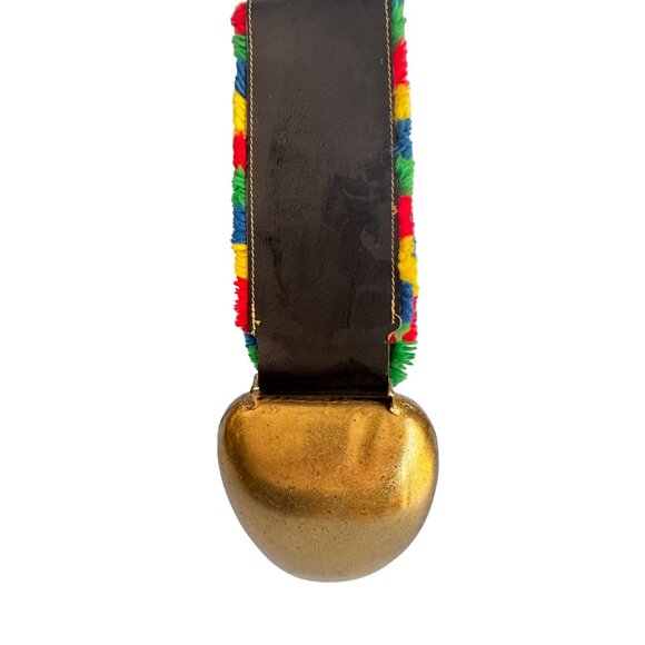 Large Hand-Painted Brass Swedish Cow Bell w/Leather Strap 16" Tall Signed Bauma - Picture 2 of 10